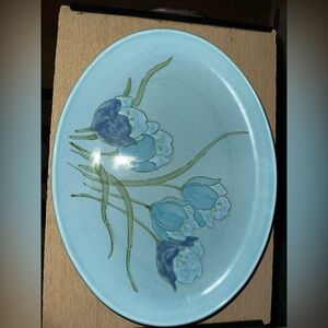 Vernon Ware -made in California Blue Floral Ceramic Oval Platter